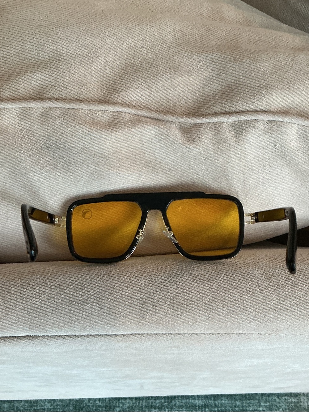 Rectangular Black Frame Sunglasses with Amber Lenses - Picture 2 of 5
